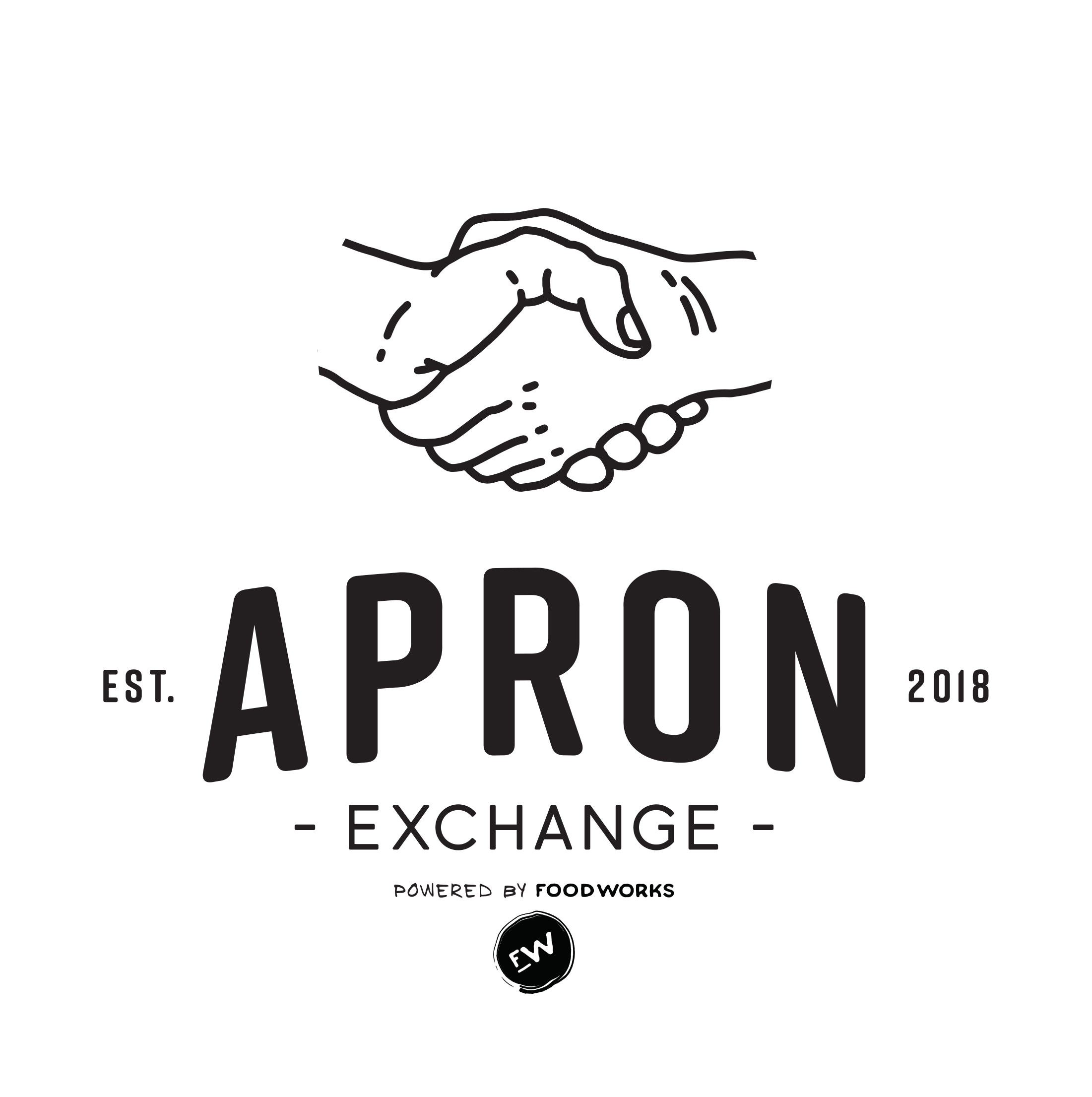 Exploratory Apron Exchange lockup with a handshake symbol