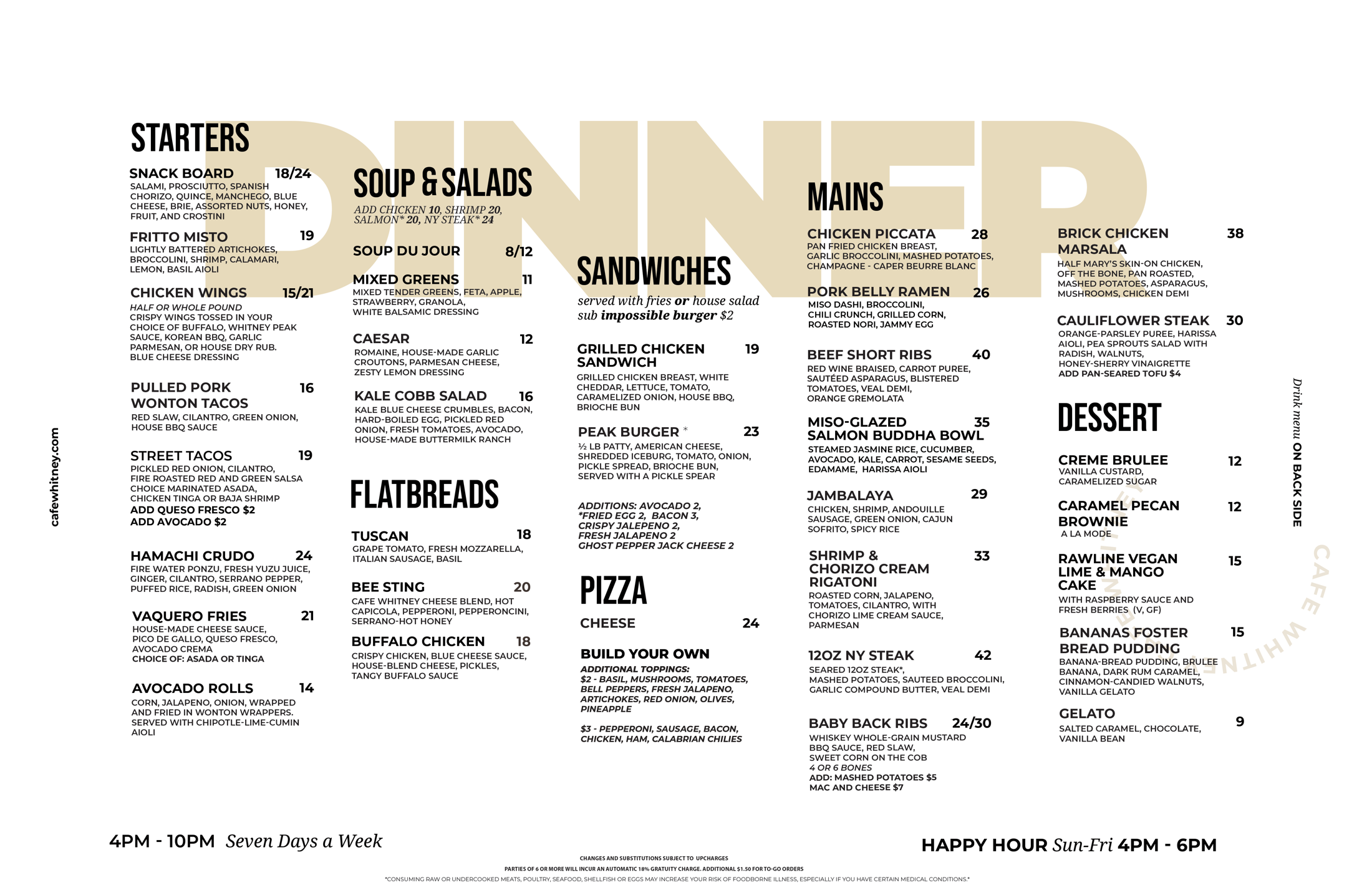 Café Whitney dinner-menu layout