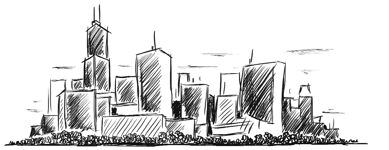 Hand-drawn Chicago skyline in black