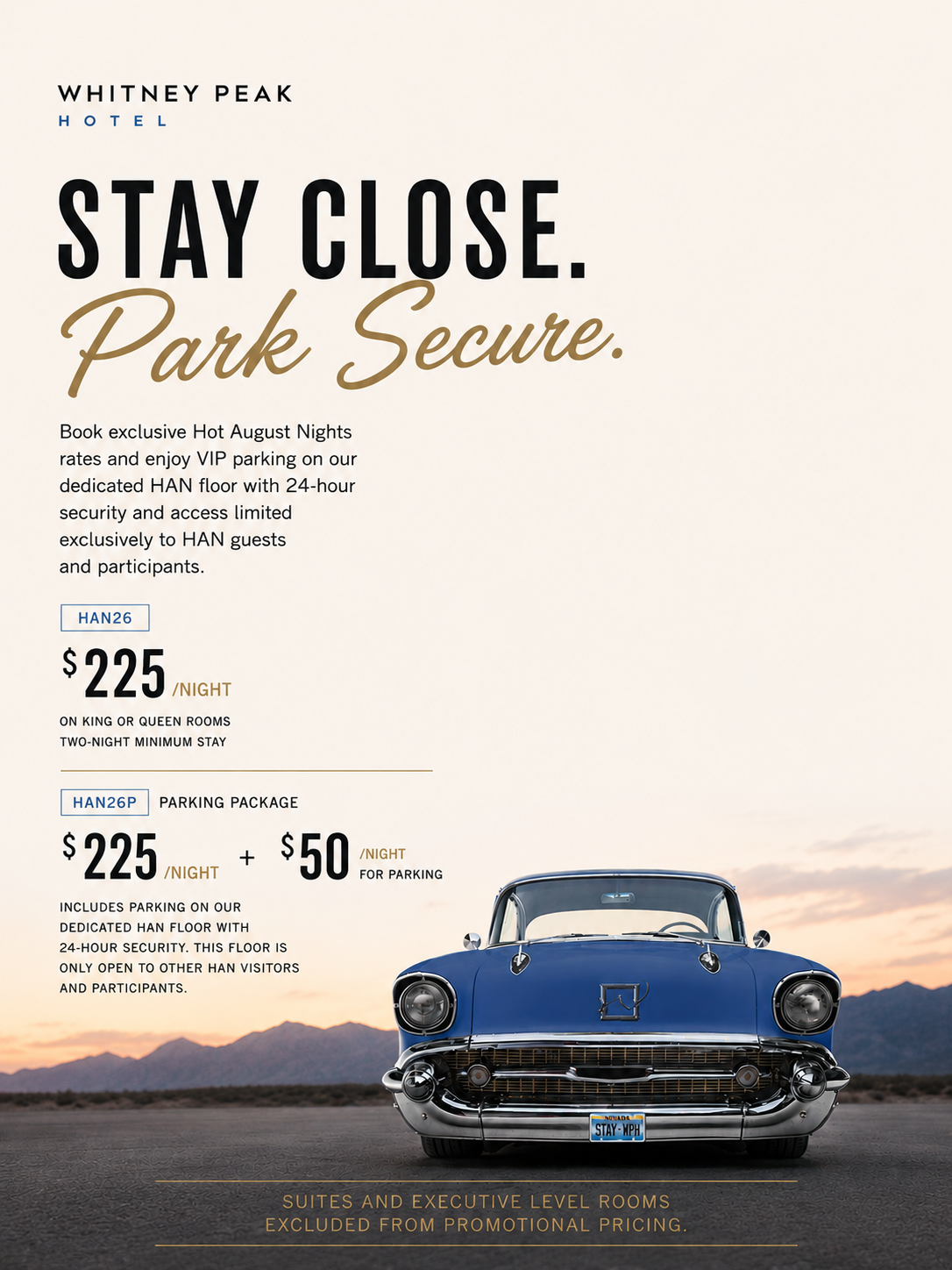 Whitney Peak room-and-parking offer for Hot August Nights